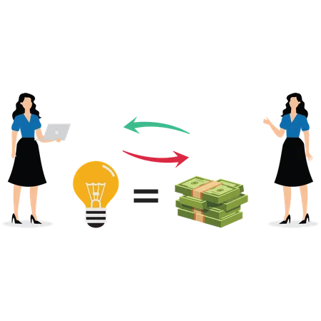 Woman turning idea into money  Illustration