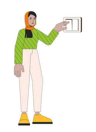 Woman Turning off light with wall switch  Illustration