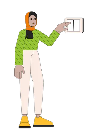 Woman Turning off light with wall switch  Illustration