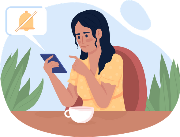 Woman turning off notifications on phone Illustration
