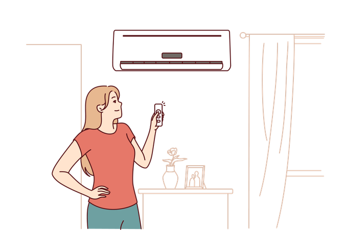 Woman turning on air conditioner  Illustration