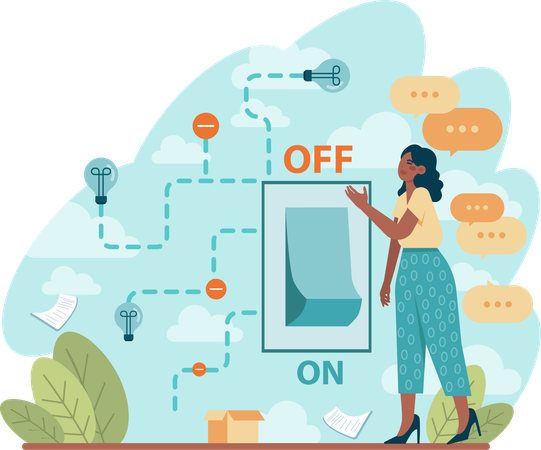 Woman turning switch off  Illustration