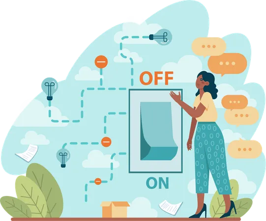 Woman turning switch off  Illustration