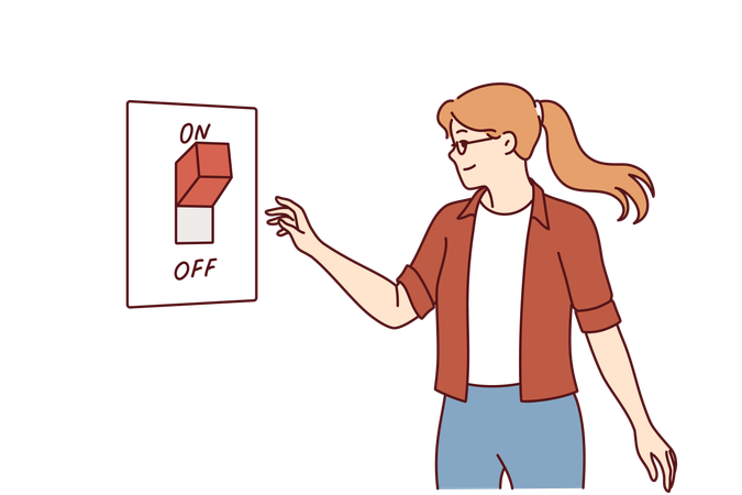 Woman turns off switch to save electricity  Illustration