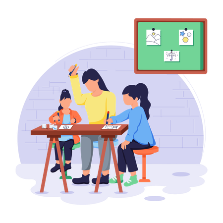 Woman Tutoring Students  Illustration