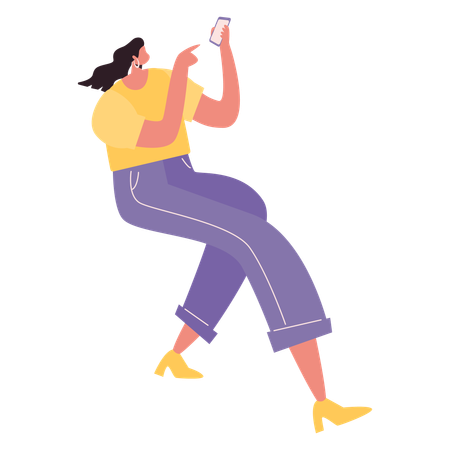 Woman typing message on phone  Illustration