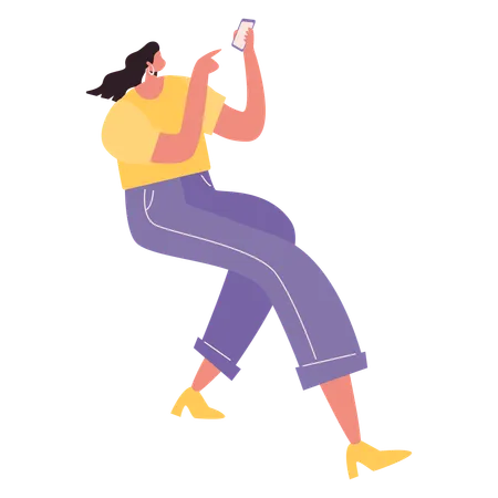 Woman typing message on phone  Illustration