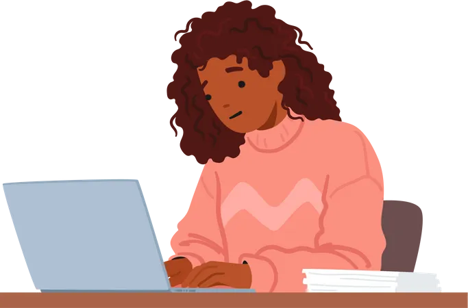 Focused Woman Character Typing On Laptop Engrossed In Work Her Fingers Dance Across The Keyboard With Precision As She Effortlessly Navigates The Digital World Cartoon People Vector Illustration Illustration