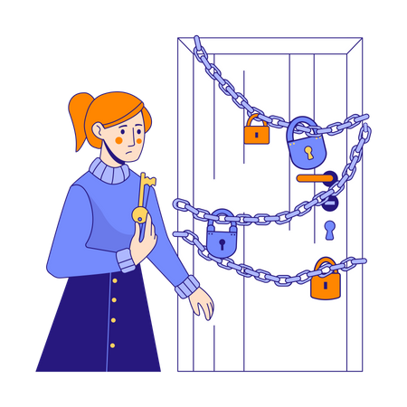 Woman unable to unlock door due to incorrect key  Illustration