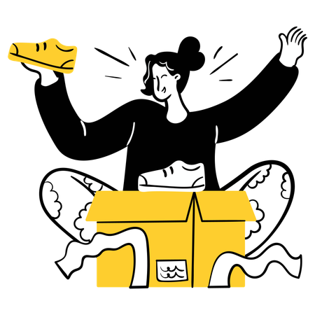 Woman unboxing delivery parcel  Illustration