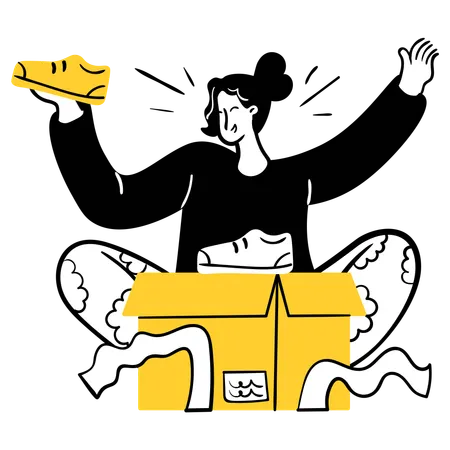 Woman unboxing delivery parcel  Illustration