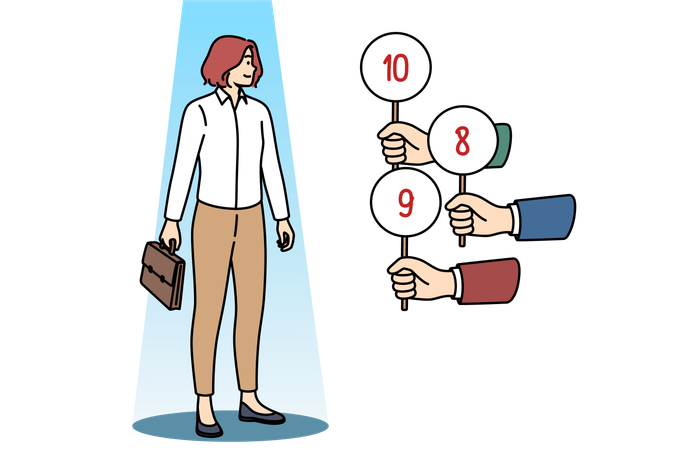 Woman undergoes business interview receiving marks from recruiters for excellent professional skills  イラスト