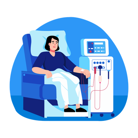 Woman undergoes kidney Dialysis  Illustration