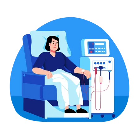 Woman undergoes kidney Dialysis  Illustration