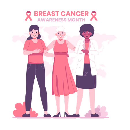 Woman uniting to fight against breast cancer  Illustration