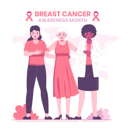 Woman uniting to fight against breast cancer Illustration