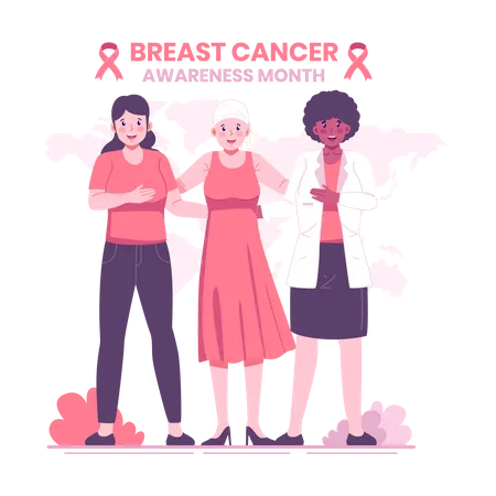 Woman uniting to fight against breast cancer  Illustration