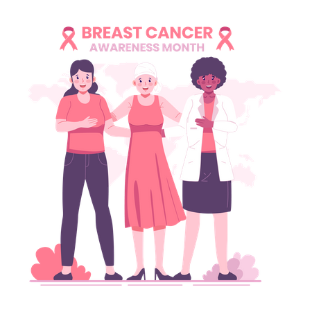 Woman uniting to fight against breast cancer  Illustration