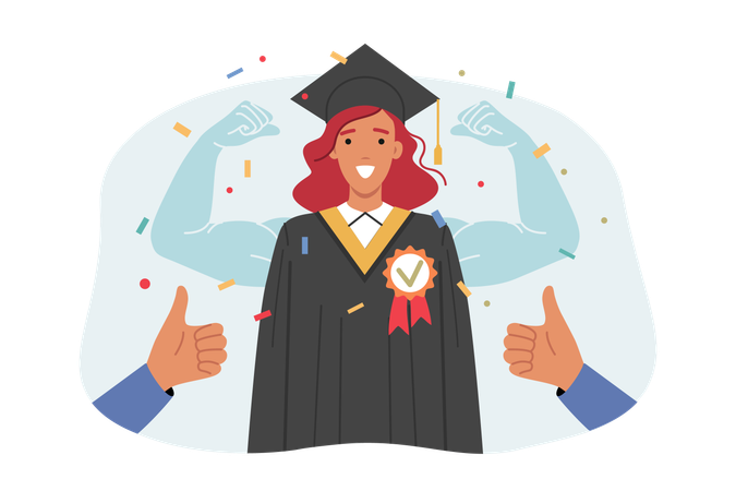 Woman university graduate in academic robe  Illustration