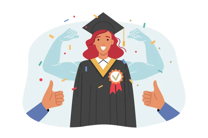 Woman university graduate in academic robe  Illustration