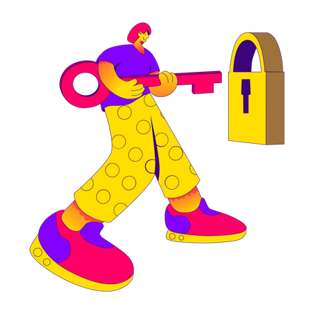 Woman unlocking using key Illustration