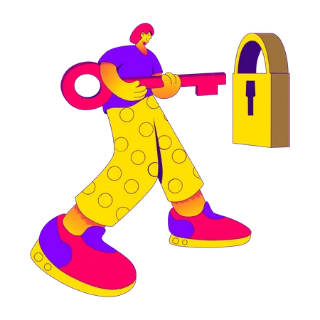 Woman unlocking using key Illustration