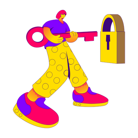 Woman unlocking using key  Illustration