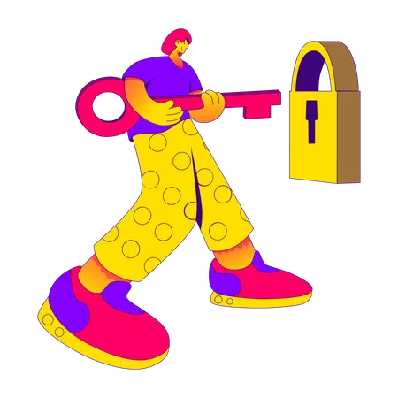 Woman unlocking using key  Illustration