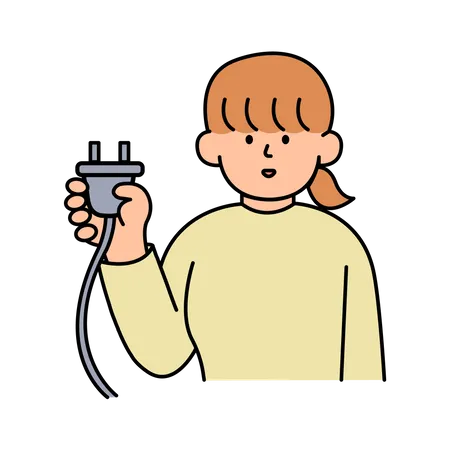 Woman unplugging power plug to save energy Illustration
