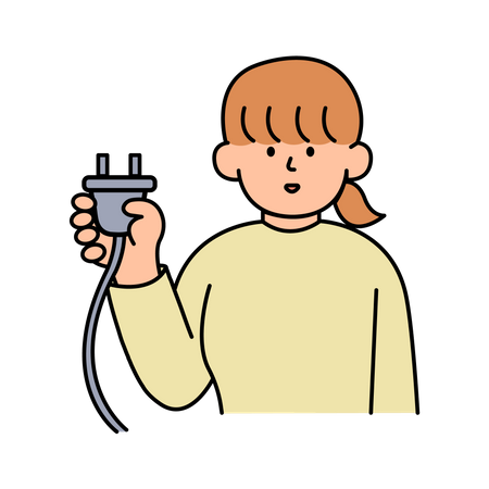 Woman unplugging power plug to save energy  Illustration