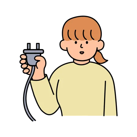 Woman unplugging power plug to save energy  Illustration