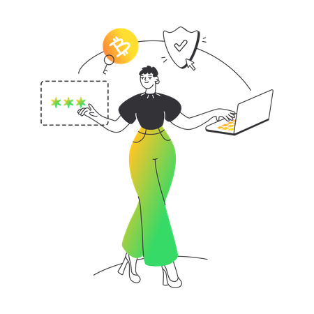 Woman updated bitcoin password  Illustration