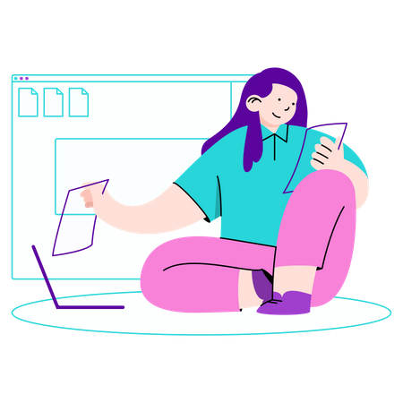Woman updates files to web interfaces Illustration