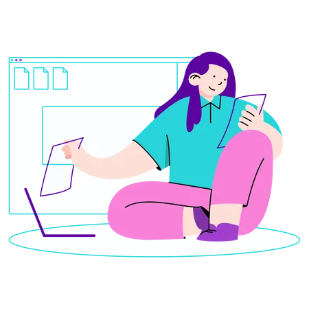 Woman updates files to web interfaces Illustration