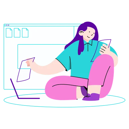 Woman updates files to web interfaces  Illustration