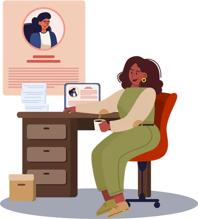 Woman updating her employee profile  イラスト