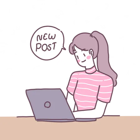 Woman Updating New Post Illustration