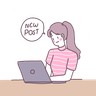 illustrations of woman updating new post