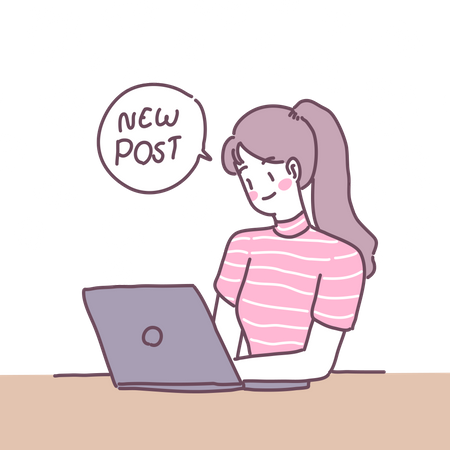 Woman Updating New Post  Illustration