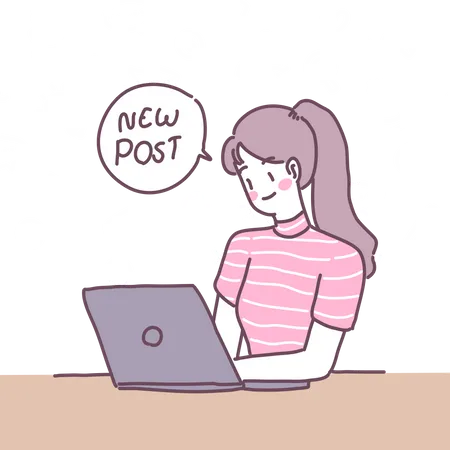 Woman Updating New Post  Illustration