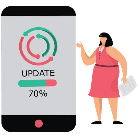 Woman upgrading mobile System  Illustration