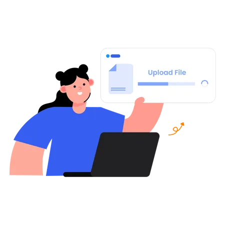Woman upload document  Illustration