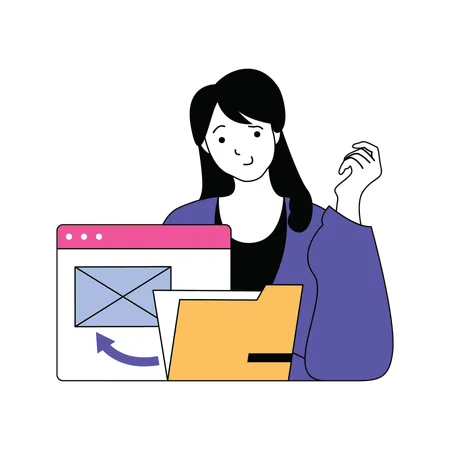 Woman uploading business document  Illustration