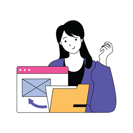 Woman uploading business document  Illustration