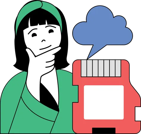 Woman uploading cloud files  Illustration