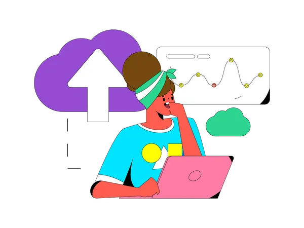 Woman uploading data in cloud  Illustration