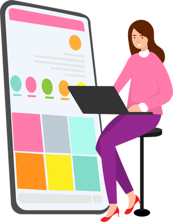 Woman uploading data on social media  Illustration