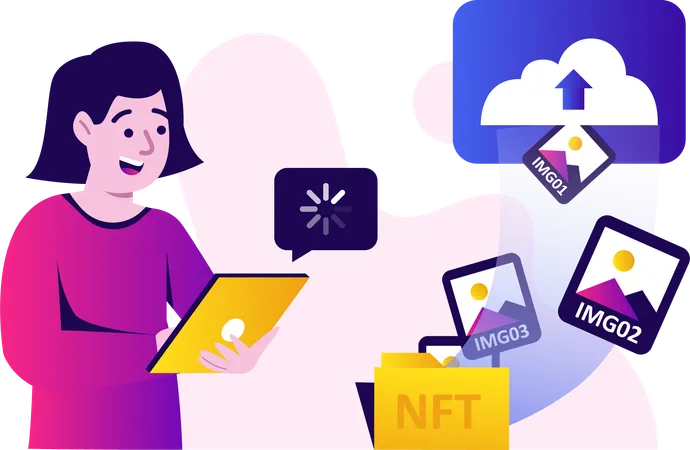 Woman Uploading NFT for Sale  Illustration