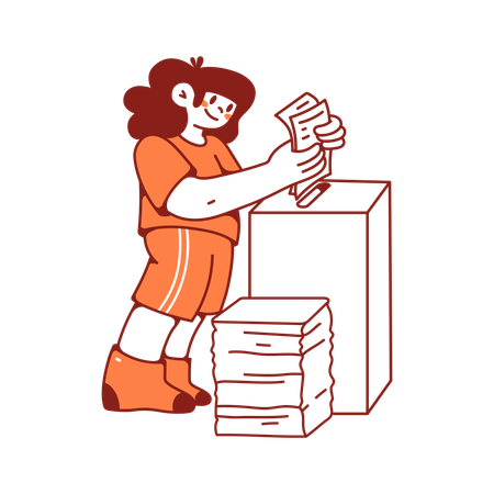 Woman uploads new files to the server  Illustration