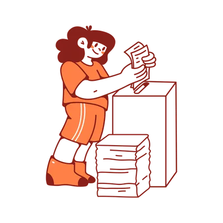 Woman uploads new files to the server  Illustration